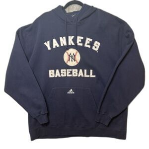 Vtg ADIDAS New York Yankees Baseball Sitiched Hoodie Sweatshirt Navy Blue 2XL